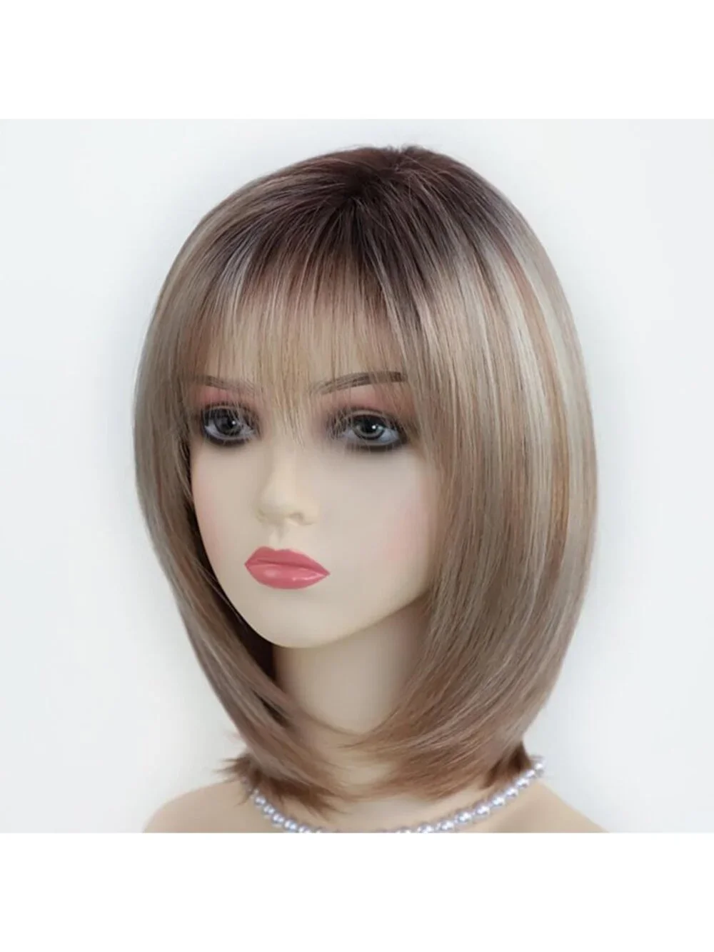 Women's Blonde 12 Inch Mid Length Heat Synthetic Straight Layered Bob Wigs
